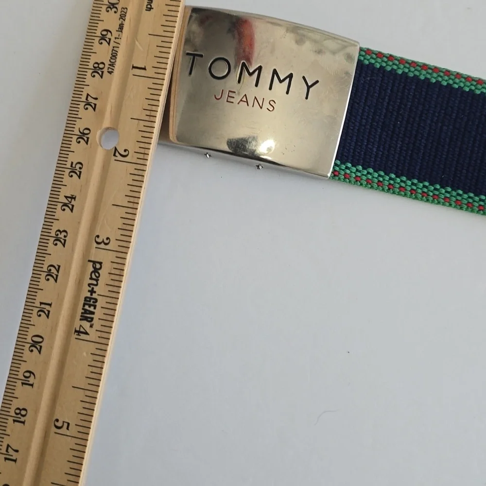 Tommy Hilfiger Tommy Jeans Woven Fabric Belt Silver Logo Buckle Adjustable Blue